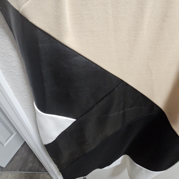 🎉 FLASH SALE Calvin Klein Black, White, Tan And Faux Leather Dress - Picture 3 of 5